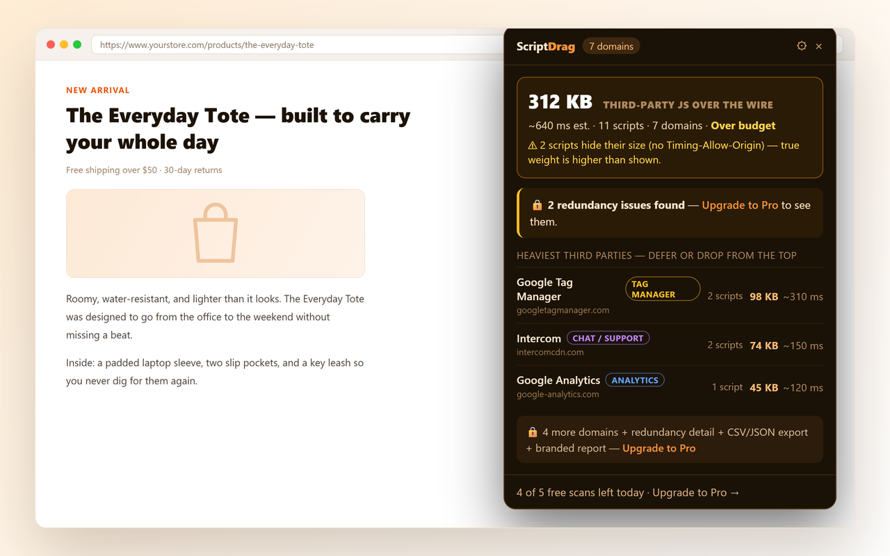 ScriptDrag — the third-party scripts slowing a page, ranked by cost